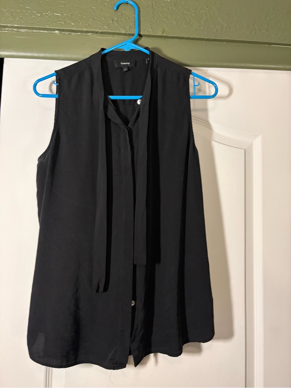 Theory Black Sleeveless Tie-Neck Blouse